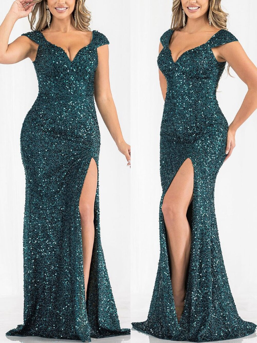 Teal Green Sequin Sweetheart Neck Formal Evening Long Dress 6
